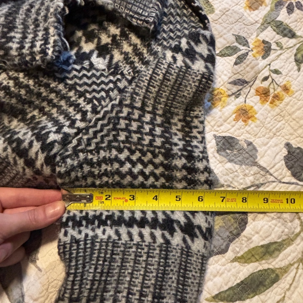 Free People Black and White Houndstooth Wool-Blend Raw Edge Long Coat - Picture 11 of 16